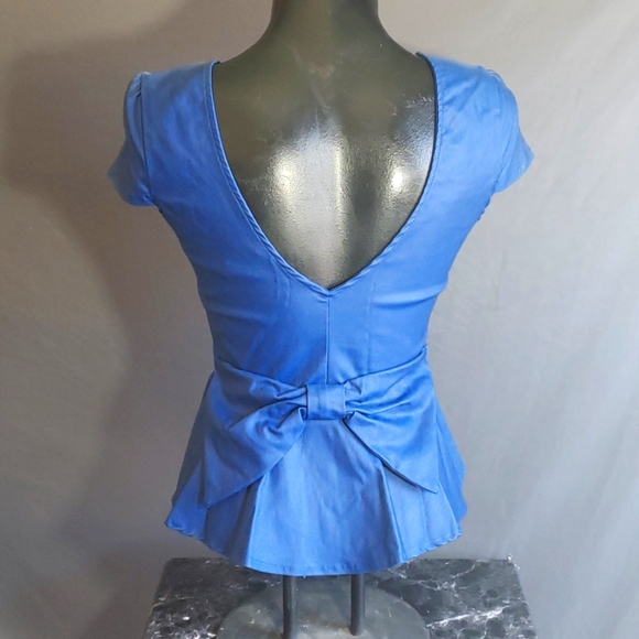 All.B Bright Dark Blue Tulip Ruffle Top Blouse SzS - Picture 2 of 4